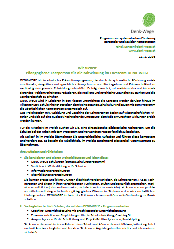 Pädagogische Fachperson für Mitwirkung im Fachteam DENK-WEGE